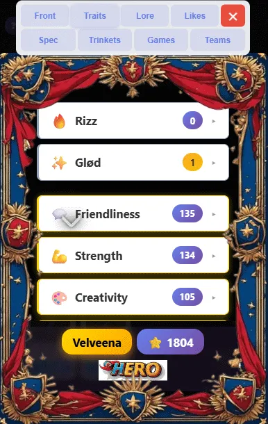 The Traits tab: sixteen trait scores